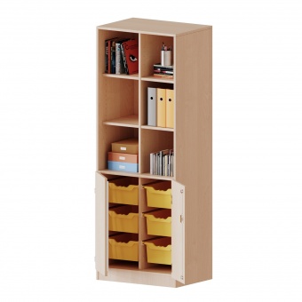 ErgoTray Kombi-Schrank, 2reihig, 2OH unten Türen, 6 hohe Boxen, oben 3OH Regal, B/H/T 70,3x190x50cm 